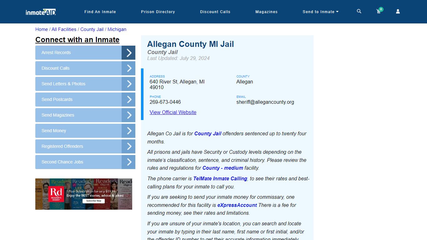 Allegan County MI Jail - Inmate Locator